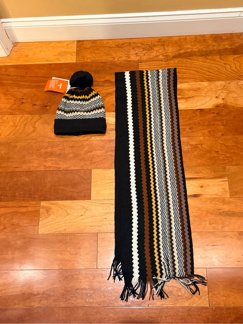 Missoni by Target Striped Pom-Pom Beanie & Scarf Set - Black, Brown, Cream